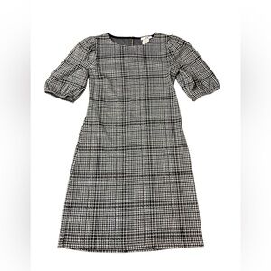 V&X Houndstooth Puff Sleeve Shift Dress - Size Small - Black & White